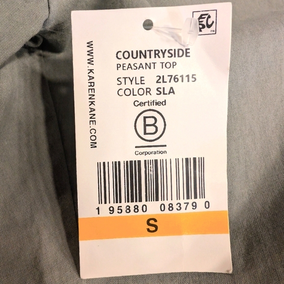 Karen Kane Slate Green Long Sleeve Peasant Blouse Size Small - Picture 7 of 8